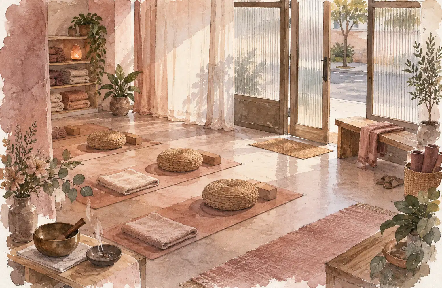 Illustration of wellness businesses and their working space